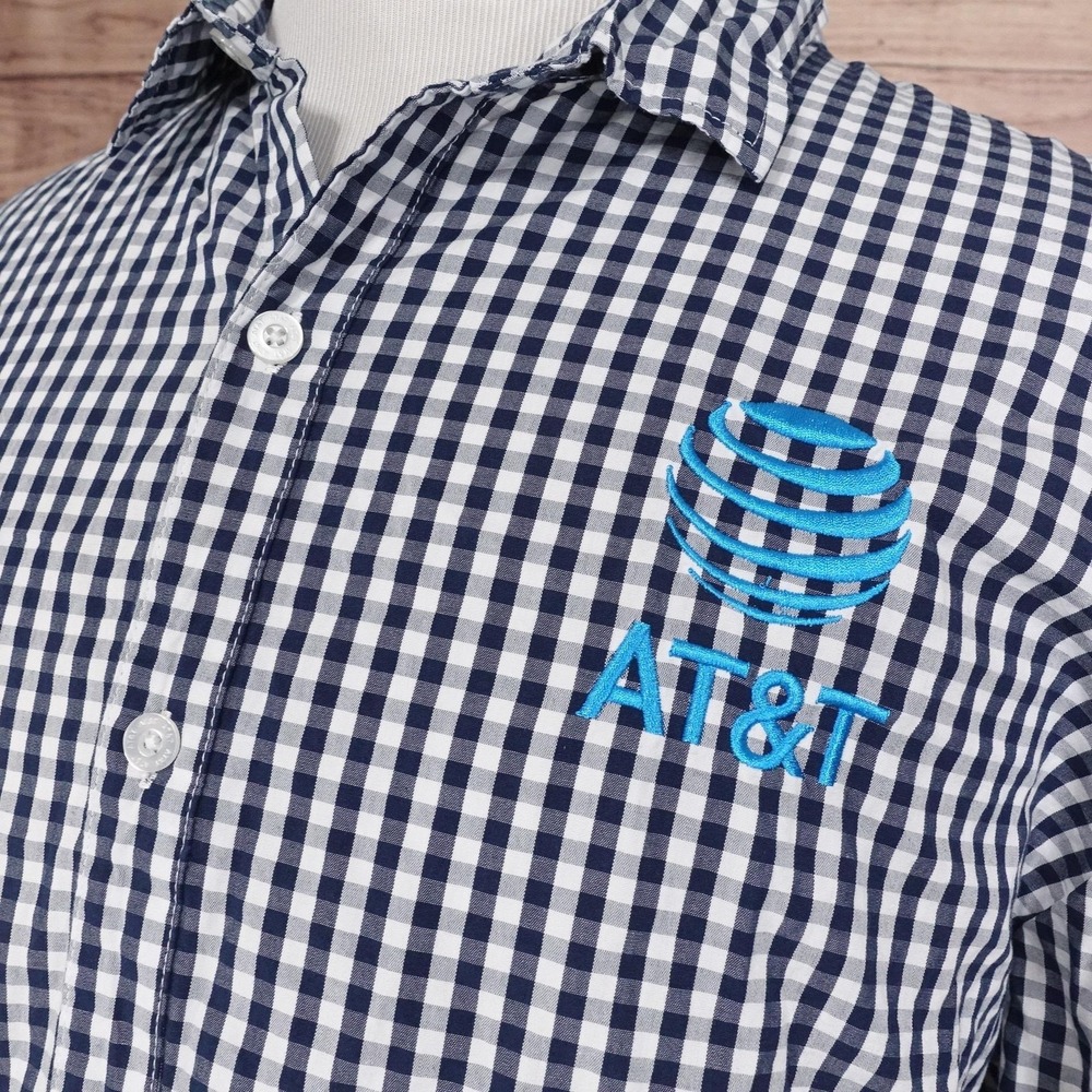 AT&T Shirt Mens 2XLT Blue Check Long Sleeve Button-Up Employee Uniform Workwear - Picture 2 of 7